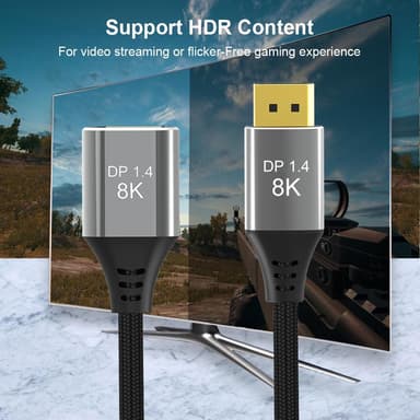 NÖRDIC 50 cm Displayport 1.4 skjøtekabel UHD 8K60Hz 4K144Hz 32.4Gbps 10-bit HDR