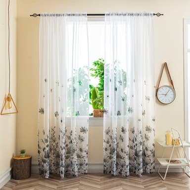Långa semi-transparenta gardiner semi draperier för sovrum vardagsrum 2-delat Grå 1 x 2 m