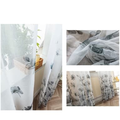 Långa semi-transparenta gardiner semi draperier för sovrum vardagsrum 2-delat Grå 1 x 2 m