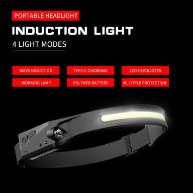 Oppladbar COB LED-hodelykt 2-pak Sort