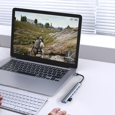 Hub med 7 utganger, USB3.0 til USB2.0/3.0 USB Sølvgrå