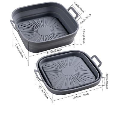 Sammenleggbar firkantet Air Fryer-silikonform 17,5 cm Sort