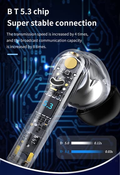 Trådløse ørepropper ENC støyreduksjon Bluetooth 5.2 IPX5 Sort