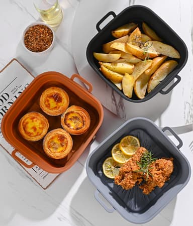Sammenleggbar firkantet Air Fryer-silikonform 17,5 cm Sort