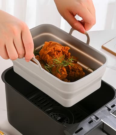Sammenleggbar firkantet Air Fryer silikonform 19,5x12,7x7 cm Grå
