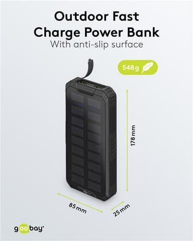 Goobay Utendørs hurtiglading Powerbank med solceller 20 000 mAh (USB-C™ PD, QC 3.0)