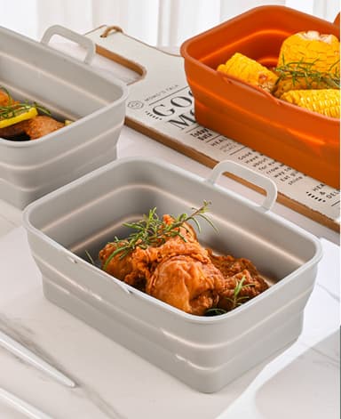 Sammenleggbar firkantet Air Fryer silikonform 19,5x12,7x7 cm Grå