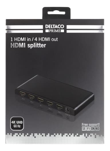 deltaco PRIME HDMI Splitter, 1 to 4 splitter, 4K, HDCP, 3D, black
