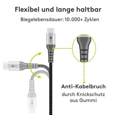 Goobay USB-C ™ til USB-A Tekstilkabel med metallplugger (Space grå / sølv) 2 m