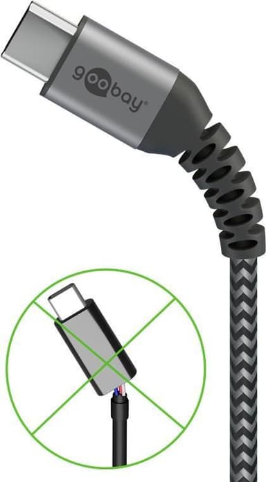 USB-C ™ til USB-C ™ Tekstilkabel med metallplugger (Space grå / sølv) 1 m