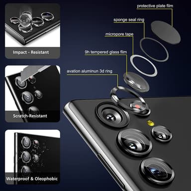 Samsung posisjoneringsbeskyttelsesring + linsebeskyttelsesfilm Sort S23/S23+/S23PLUS