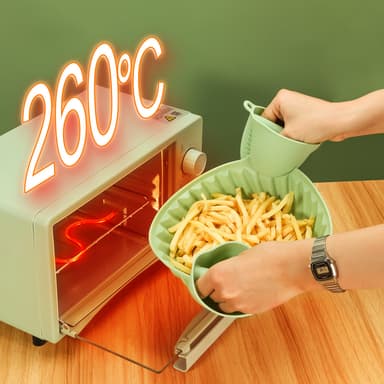Airfryer silikongryte med håndklemmer Grønn 19 cm