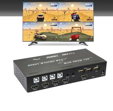 4 x 1 HDMI KVM USB Switch 1080P Sort