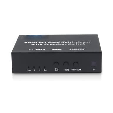 INF HDMI Switch 2X1 Multi-viewer med sømløs bryter Sort