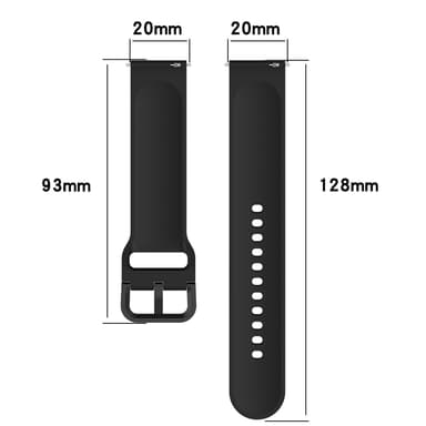 Klokkereim silikon Sort 20 mm Samsung Galaxy Watch 5/5 Pro/4/4 Classic, Garmin Forerunner 158/55/245/645/Vivomove, Huawei Watch GT3/GT2 42mm, Huami Amazfit GTS