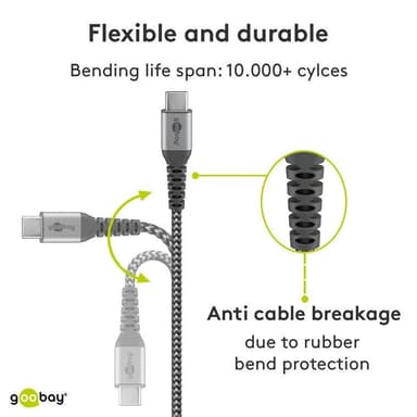 USB-C ™ til USB-C ™ Tekstilkabel med metallplugger (Space grå / sølv) 1 m