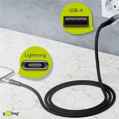 Goobay Lightning til USB-A Tekstilkabel med metallplugger (Space grå / sølv) 1 m