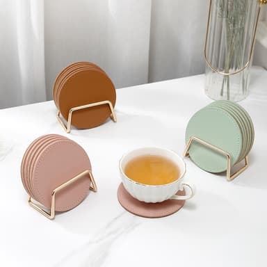 Runde glassunderlag 6 stk med holder Brun