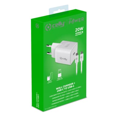 Celly USB-lader USB-C PD 20W + USB-C-kabel