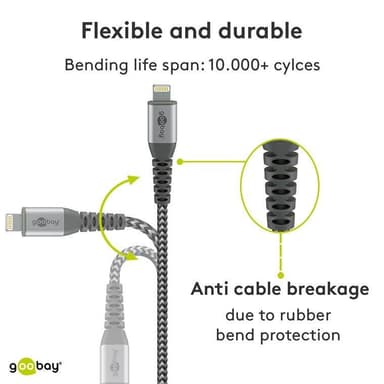Goobay Lightning til USB-A Tekstilkabel med metallplugger (Space grå / sølv) 1 m