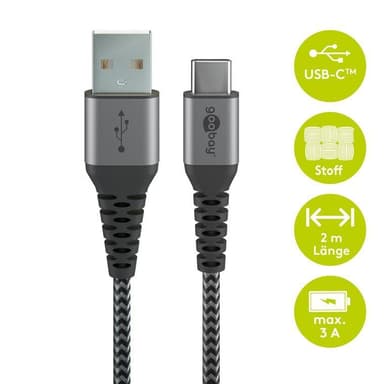 Goobay USB-C ™ til USB-A Tekstilkabel med metallplugger (Space grå / sølv) 2 m