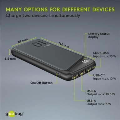Goobay Powerbank Slimline 10 000 mAh