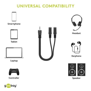 Goobay 3,5 mm lyd Y-kabeladapter  1x hann til 2x hunn stereo