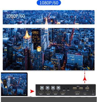 4 x 1 HDMI KVM USB Switch 1080P Sort