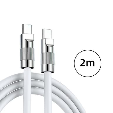 120W silikon med dobbel ende Type-C-port Dataoverføring Rask ladekabel Hvit 2 m