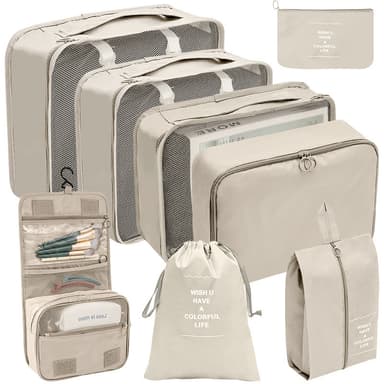 Organiseringsset för Resväskor Resbagagearrangörer vattentät 9-pack Beige
