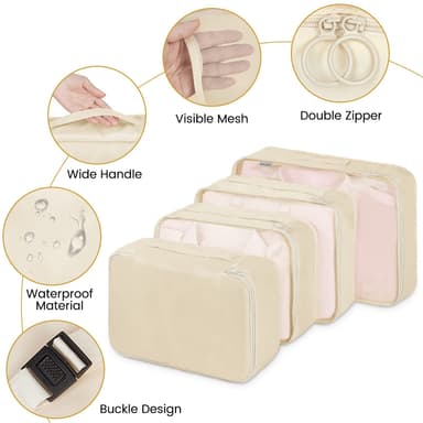Organiseringsset för Resväskor Resbagagearrangörer vattentät 9-pack Beige