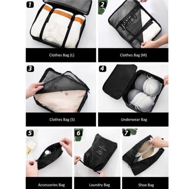 Organiseringsset för Resväskor Resbagagearrangörer vattentät 9-pack Sort