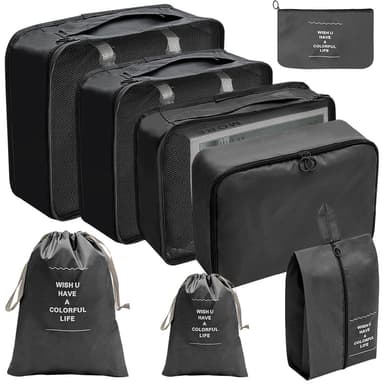 Organiseringsset för Resväskor Resbagagearrangörer vattentät 8-pack Sort