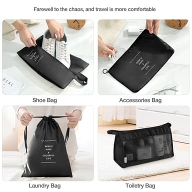 Organiseringsset för Resväskor Resbagagearrangörer vattentät 8-pack Sort