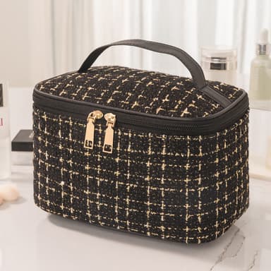 Reisekosmetikkveske Makeup Bag Organizer for kvinner med bærbart håndtak Sort