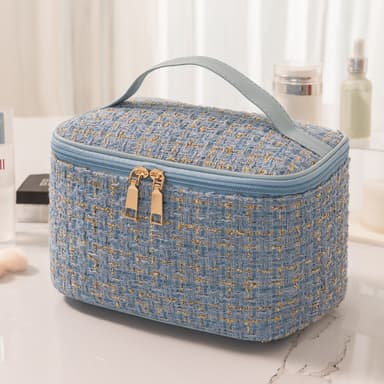 Reisekosmetikkveske Makeup Bag Organizer for kvinner med bærbart håndtak Blå