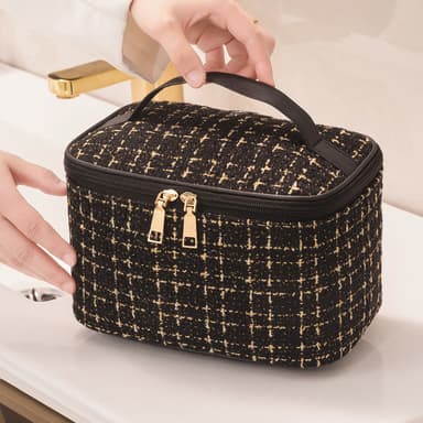 Reisekosmetikkveske Makeup Bag Organizer for kvinner med bærbart håndtak Sort