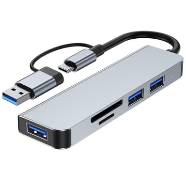 NÖRDIC USB Hub 5 porter 2xUSB-A 2.0 1xUSB-A 3.0 1xTF 1xSD