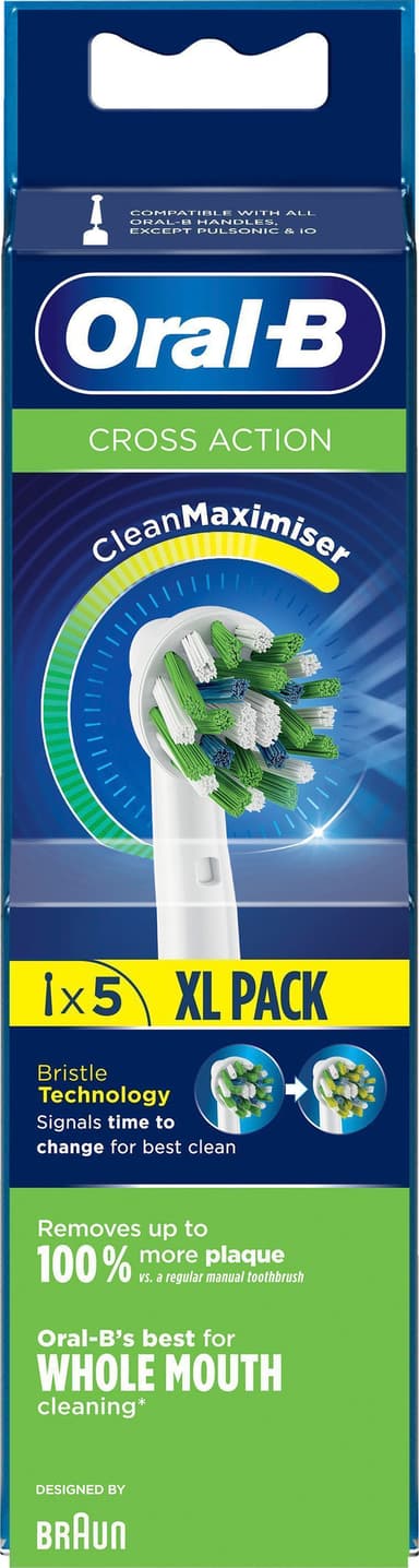 Oral-B Cross Action tannbørstehoder 321217 (5-pakning, hvit)