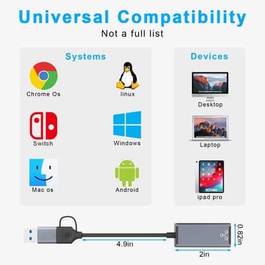 NÖRDIC USB-A og C 3.1 til Giga Ethernet nettverksadapter USB-A og USB-C Space Grey Aluminium RTL8153