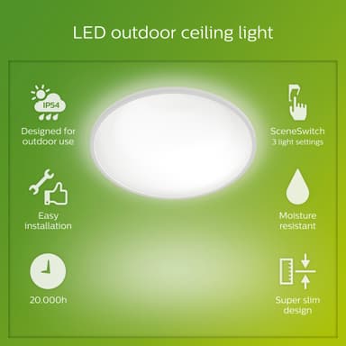 Philips SuperSlim utendørs taklampe 15W