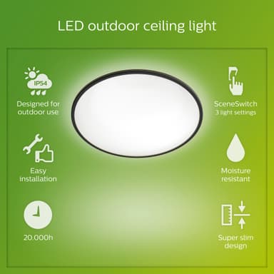 Philips SuperSlim utendørs taklampe 15W