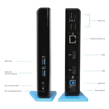 i-tec U3DUALHDMIDOCK, Kabel, USB 3.2 Gen 1 (3.1 Gen 1) Type-A, 3,5 mm, 10,100,10