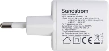 Sandstrøm USB-C 30W GaN lader med USB-C kabel