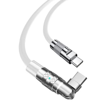 120W flytende silikon 90° roterende hurtigladekabel med Type-C-port Hvit 2 m
