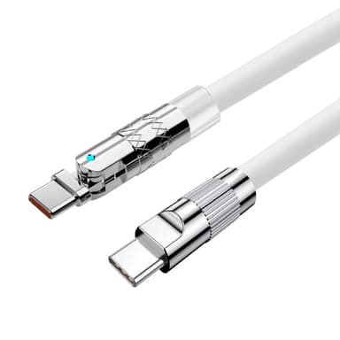 120W flytende silikon 90° roterende hurtigladekabel med Type-C-port Hvit 2 m