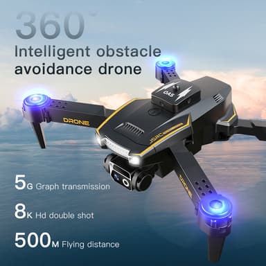 INF Drone med sammenleggbar design, lys, dobbeltkamera, unngåelse av hindringer Sort