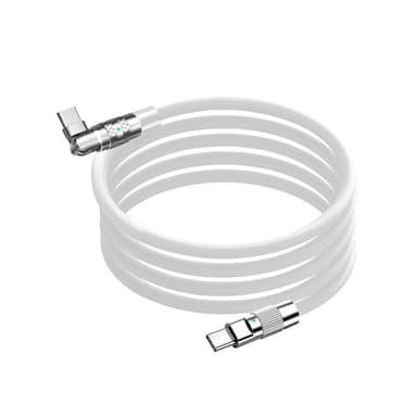 120W flytende silikon 90° roterende hurtigladekabel med Type-C-port Hvit 2 m