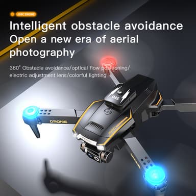 INF Drone med sammenleggbar design, lys, dobbeltkamera, unngåelse av hindringer Sort
