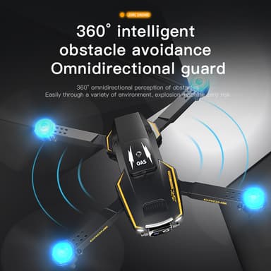 INF Drone med sammenleggbar design, lys, dobbeltkamera, unngåelse av hindringer Sort